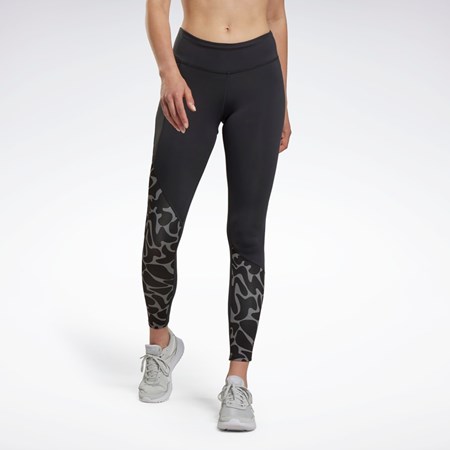 Reebok Bežecké Printed Leggings Čierne | FYSPD0269